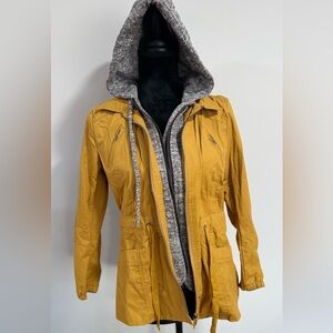 Nordstrom Rack Mustard Hooded Utility Jacket with Gray Knit Liner